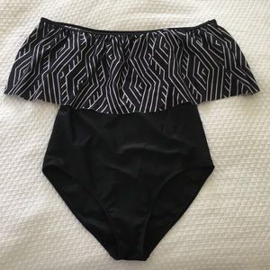 Off the shoulder geometric one piece!